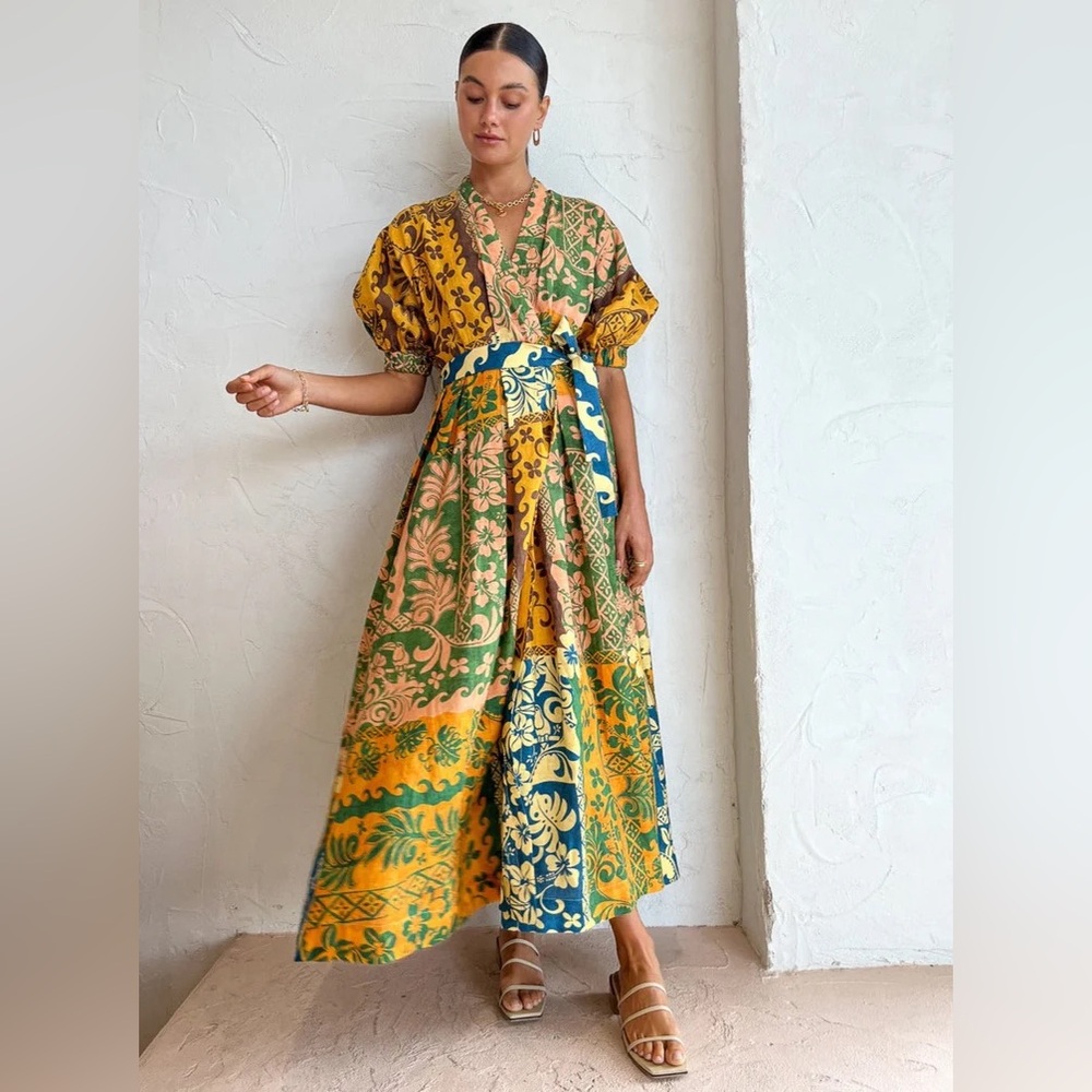 ALEMAIS Archie Linen Wrap Dress